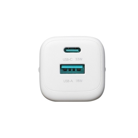 
33 W USB-A USB-C sieninis įkroviklis su 60 W USB-C–USB-C 1 m laidu – baltas
