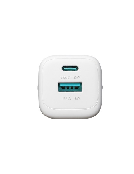 
33 W USB-A USB-C sieninis įkroviklis su 60 W USB-C–USB-C 1 m laidu – baltas
