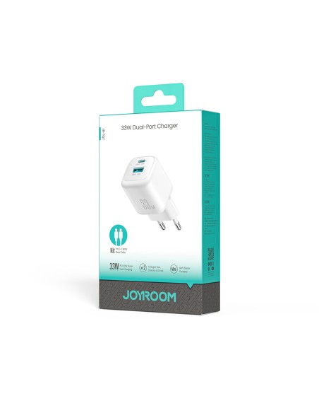 
33 W USB-A USB-C sieninis įkroviklis su 60 W USB-C–USB-C 1 m laidu – baltas
