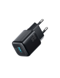 
33 W USB-A USB-C sieninis įkroviklis su 60 W USB-C–USB-C 1 m laidu – juodas
