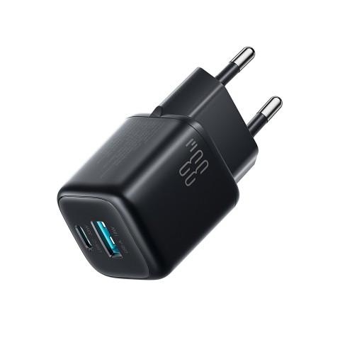 
33 W USB-A USB-C sieninis įkroviklis su 60 W USB-C–USB-C 1 m laidu – juodas
