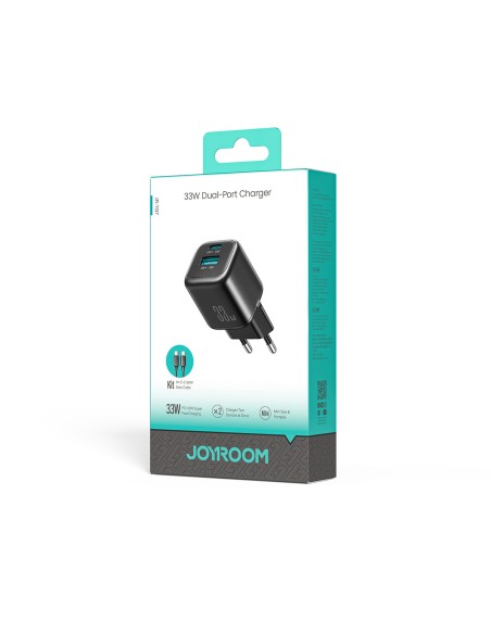 
33 W USB-A USB-C sieninis įkroviklis su 60 W USB-C–USB-C 1 m laidu – juodas
