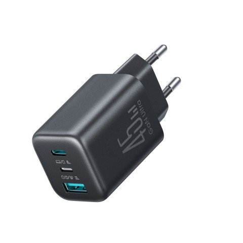 
USB-C iPhone Lightning USB-A GaN 45W sieninis įkroviklis – juodas
