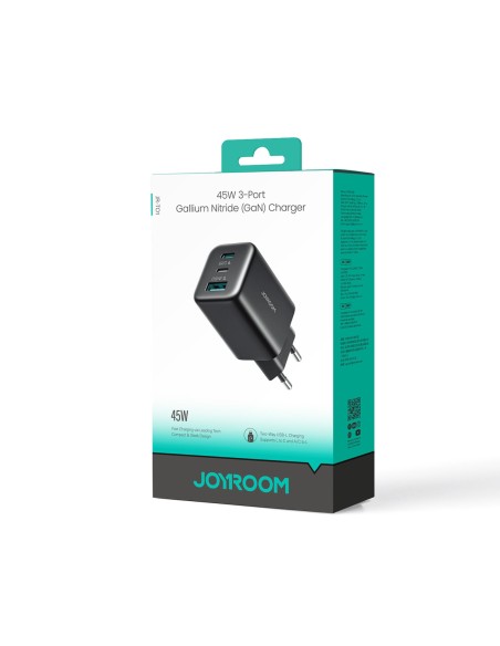 
USB-C iPhone Lightning USB-A GaN 45W sieninis įkroviklis – juodas
