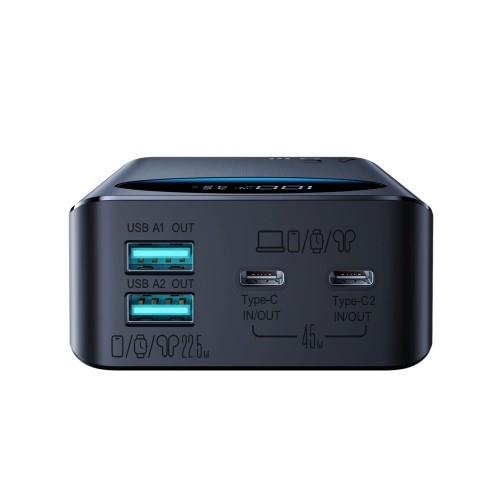
20000 mAh USB-A USB-C su skaitmeniniu ekranu 45W – juoda
