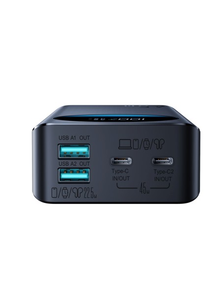 
20000 mAh USB-A USB-C su skaitmeniniu ekranu 45W – juoda
