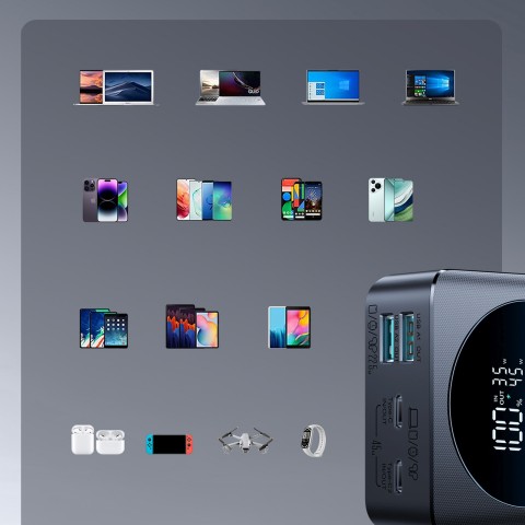 
20000 mAh USB-A USB-C su skaitmeniniu ekranu 45W – juoda
