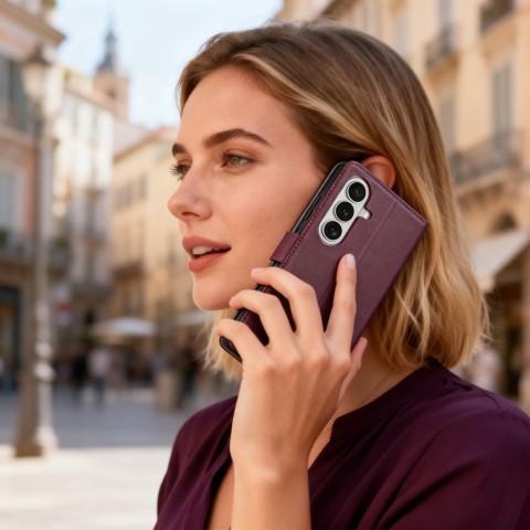 
„Samsung Galaxy S26“ piniginės dėklas – bordo spalvos
