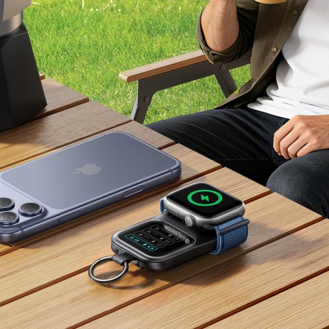
5000 mAh išorinė baterija su 5 W belaidžiu įkrovimu laikrodžiams – juoda
