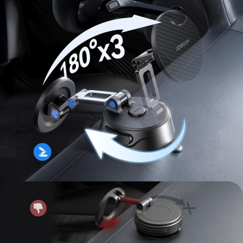 
Magnetinis automobilio laikiklis su siurbtuku, skirtas priekiniam stiklui arba prietaisų skydeliui - juodas
