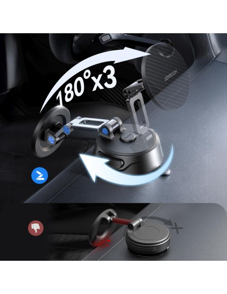 
Magnetinis automobilio laikiklis su siurbtuku, skirtas priekiniam stiklui arba prietaisų skydeliui - juodas
