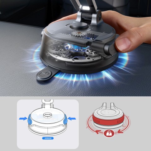 
Magnetinis automobilio laikiklis su siurbtuku, skirtas priekiniam stiklui arba prietaisų skydeliui - juodas
