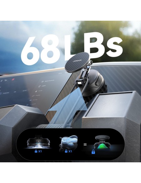 
Magnetinis automobilio laikiklis su siurbtuku, skirtas priekiniam stiklui arba prietaisų skydeliui - juodas
