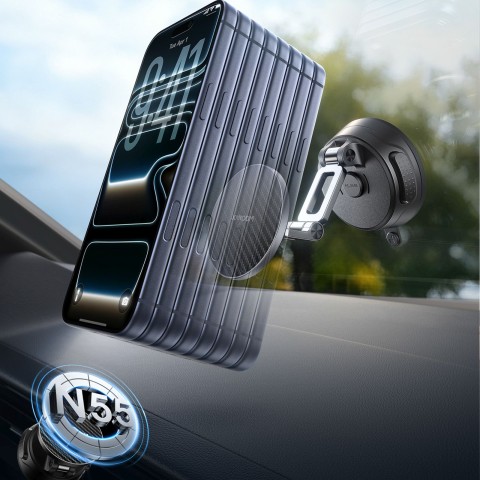 
Magnetinis automobilio laikiklis su siurbtuku, skirtas priekiniam stiklui arba prietaisų skydeliui - juodas
