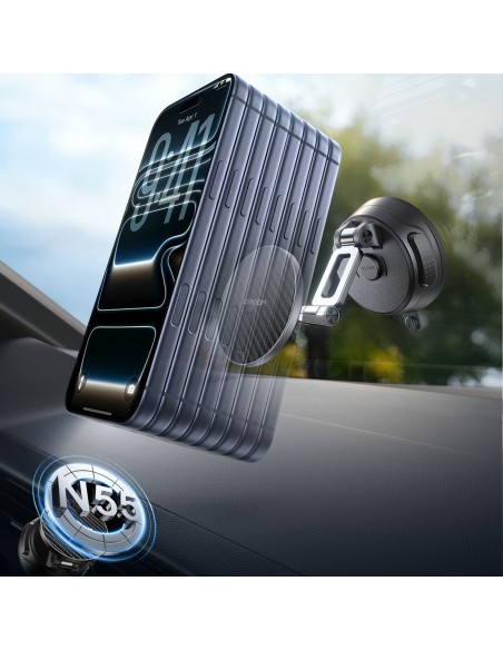 
Magnetinis automobilio laikiklis su siurbtuku, skirtas priekiniam stiklui arba prietaisų skydeliui - juodas
