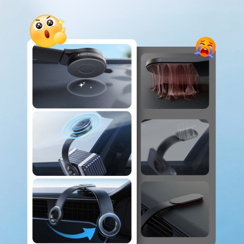 
Magnetinis automobilinis išmaniojo telefono laikiklis su gelio siurbtuku – juodas
