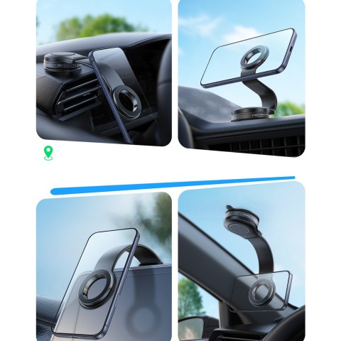 
Magnetinis automobilinis išmaniojo telefono laikiklis su gelio siurbtuku – juodas
