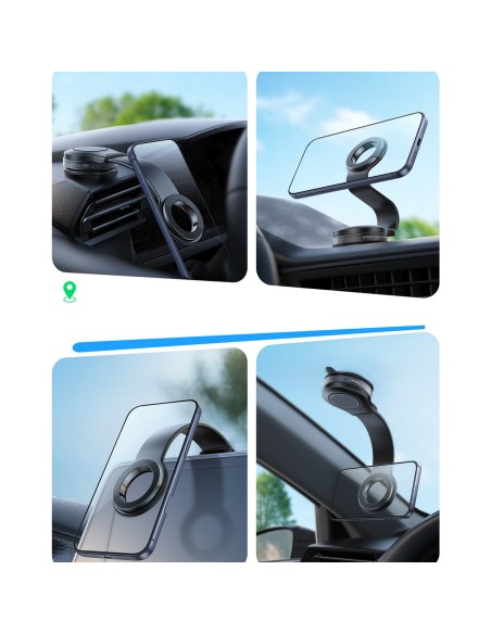 
Magnetinis automobilinis išmaniojo telefono laikiklis su gelio siurbtuku – juodas
