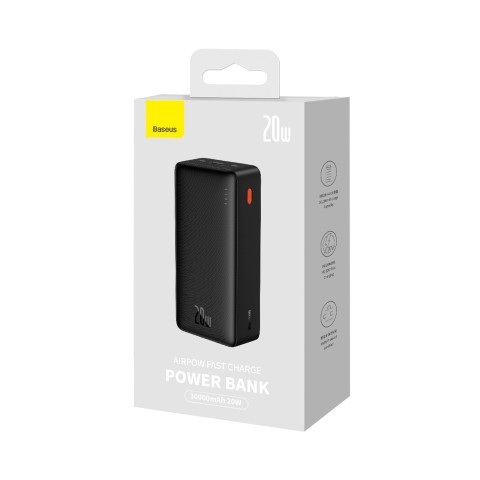 
Nešiojamoji baterija 20W 30000mAh USB-A USB-C AirPow greito įkrovimo su 30 cm USB-C laidu - juoda
