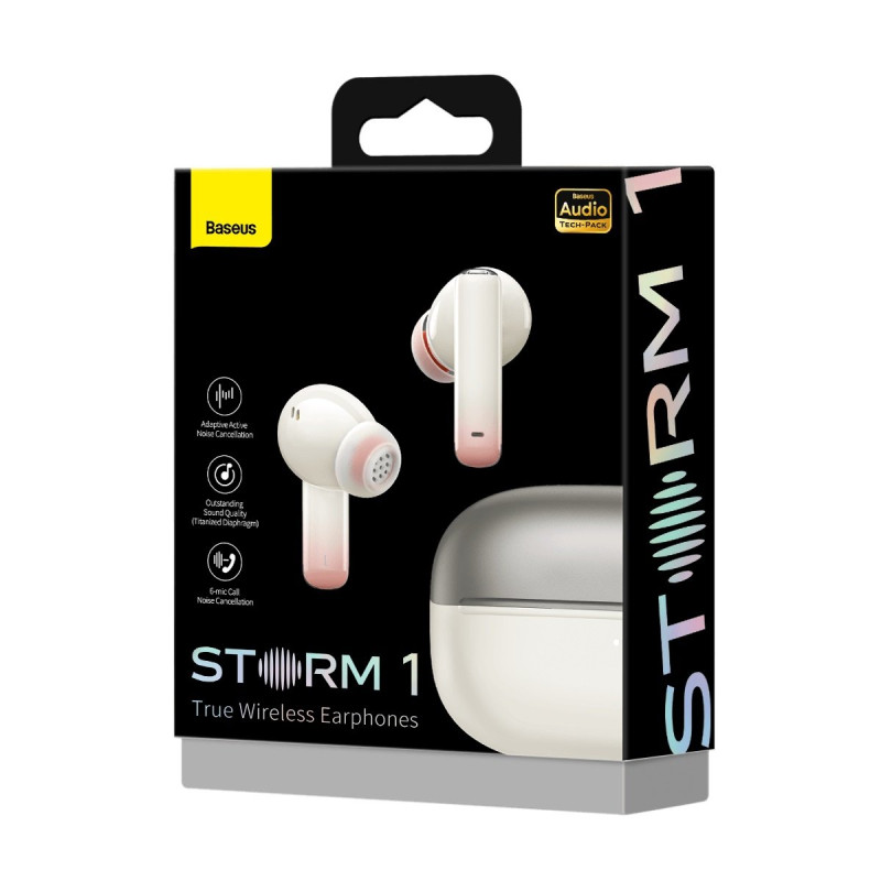 Storm 1 Bluetooth 5.2 TWS į ausis įdedamos belaidės ausinės su ANC/ENC baltos spalvos