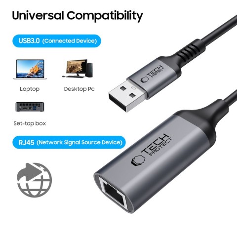 
USB-A į Ethernet RJ45 1000 Mbps adapteris – juodas
