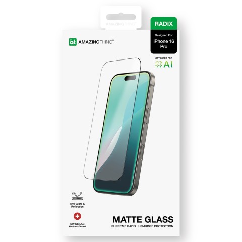 
„Radix Matte Glass“ grūdintas stiklas, skirtas „iPhone 16 Pro“
