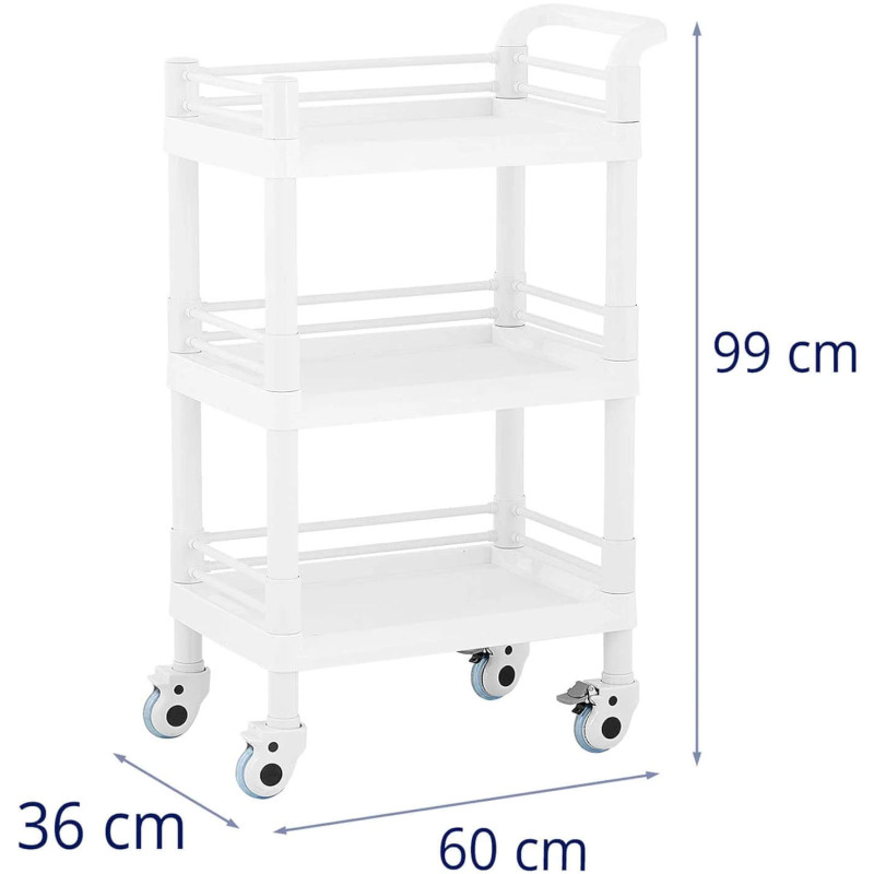 Kosmetinių procedūrų laboratorinis vežimėlis su 3 lentynomis 60 x 36 x 99 cm 30 kg