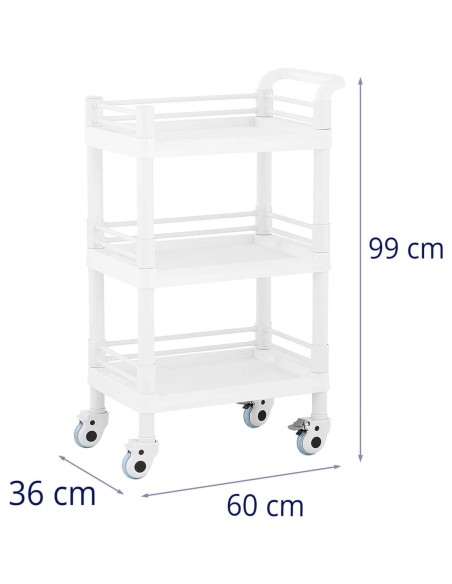 Kosmetinių procedūrų laboratorinis vežimėlis su 3 lentynomis 60 x 36 x 99 cm 30 kg