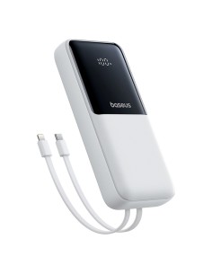 
20000mAh 22,5 W USB-A USB-C nešiojamas įkroviklis su integruotu USB-C iPhone Lightning laidu – baltas
