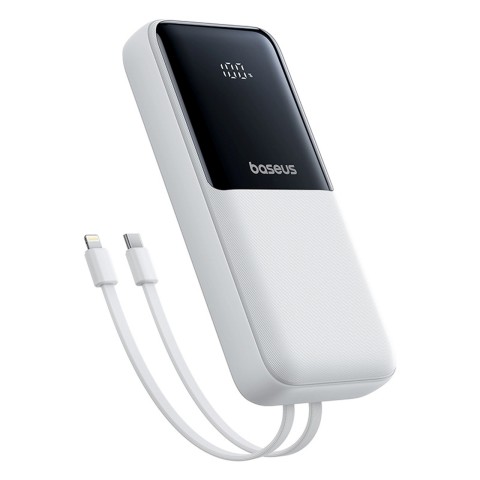 
20000mAh 22,5 W USB-A USB-C nešiojamas įkroviklis su integruotu USB-C iPhone Lightning laidu – baltas
