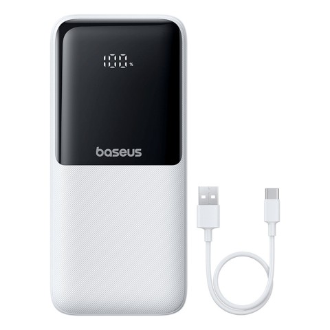 
20000mAh 22,5 W USB-A USB-C nešiojamas įkroviklis su integruotu USB-C iPhone Lightning laidu – baltas
