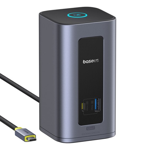 
„HUB 12-in-1“ prijungimo stotelė USB-C į USB-C USB-A HDMI DisplayPort Rj45 - pilka
