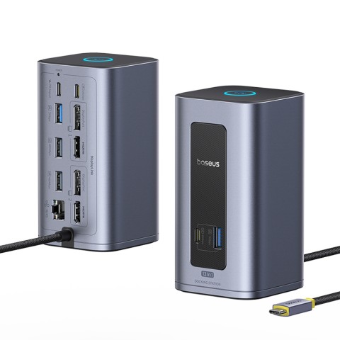 
„HUB 12-in-1“ prijungimo stotelė USB-C į USB-C USB-A HDMI DisplayPort Rj45 - pilka
