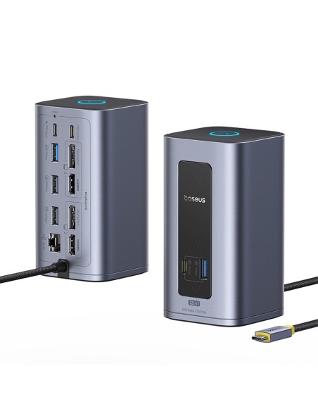 
„HUB 12-in-1“ prijungimo stotelė USB-C į USB-C USB-A HDMI DisplayPort Rj45 - pilka
