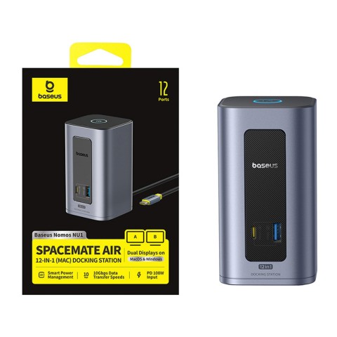 
„HUB 12-in-1“ prijungimo stotelė USB-C į USB-C USB-A HDMI DisplayPort Rj45 - pilka
