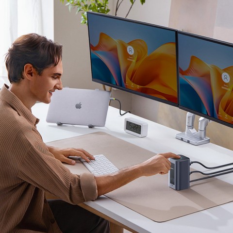 
„HUB 12-in-1“ prijungimo stotelė USB-C į USB-C USB-A HDMI DisplayPort Rj45 - pilka
