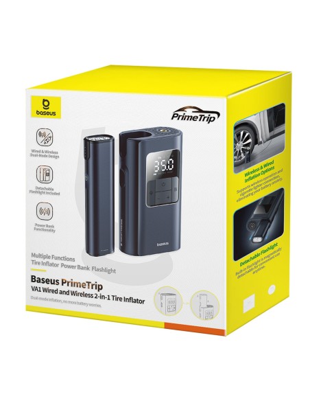 
2 viename padangų pripūtimo prietaisas su žibintuvėliu ir išorine baterija, 6000mAh, 75W, juodas
