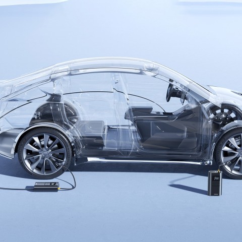 
2 viename padangų pripūtimo prietaisas su žibintuvėliu ir išorine baterija, 6000mAh, 75W, juodas
