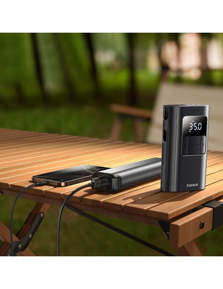 
2 viename padangų pripūtimo prietaisas su žibintuvėliu ir išorine baterija, 6000mAh, 75W, juodas
