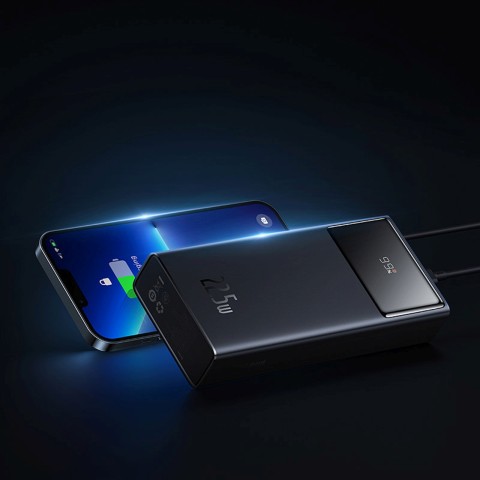 
20000mAh USB-A USB-C nešiojamas įkroviklis su ekrano laidu, 22,5 W, juodas
