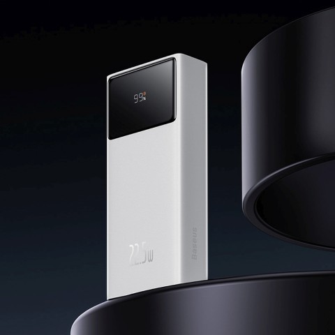 
20000mAh USB-A USB-C nešiojamas įkroviklis su ekrano laidu, 22,5 W, baltas
