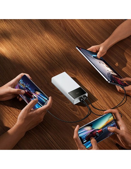
20000mAh USB-A USB-C nešiojamas įkroviklis su ekrano laidu, 22,5 W, baltas
