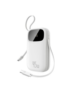 
20000mAh USB-A ir USB-C nešiojamas įkroviklis su ekranu ir 2 integruotais laidais, 45 W – baltas
