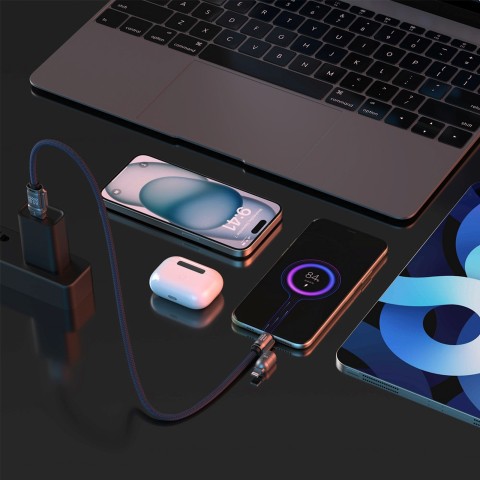 
4 viename USB-C laidas su virvele ir „iPhone Lightning“ USB-A adapteriai – mėlynas
