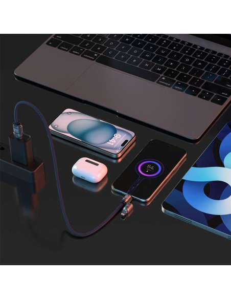
4 viename USB-C laidas su virvele ir „iPhone Lightning“ USB-A adapteriai – mėlynas
