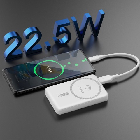 
K14S 5000mAh magnetinis išorinis akumuliatorius USB-A USB-C 20W – baltas
