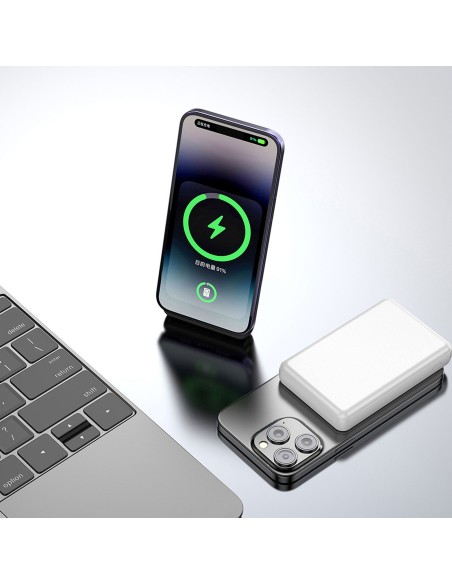 
K14S 5000mAh magnetinis išorinis akumuliatorius USB-A USB-C 20W – baltas
