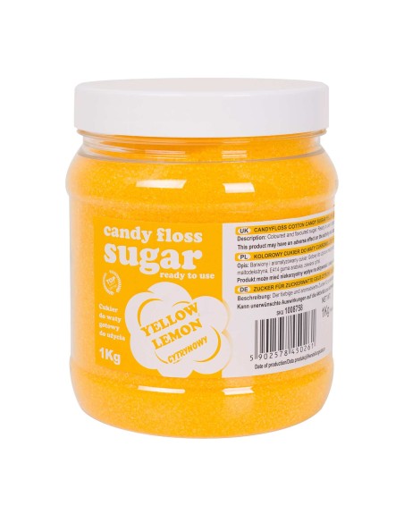 Spalvotas cukrus cukraus vatai geltonos citrinos skonio 1kg Spalvotas cukrus cukraus vatai geltonos citrinos skonio 1kg