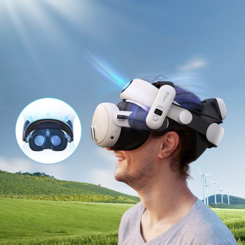 
Dirželis „Meta Quest 3 VR“ ausinėms su išorine baterija – baltas ir juodas
