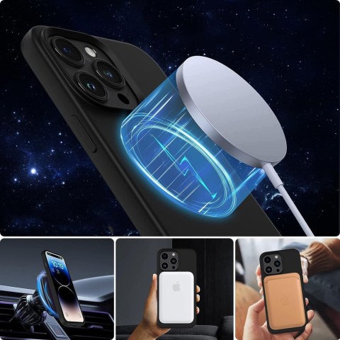 
„iPhone 15“ silikoninis „MagSafe“ dėklas – matinės juodos spalvos
